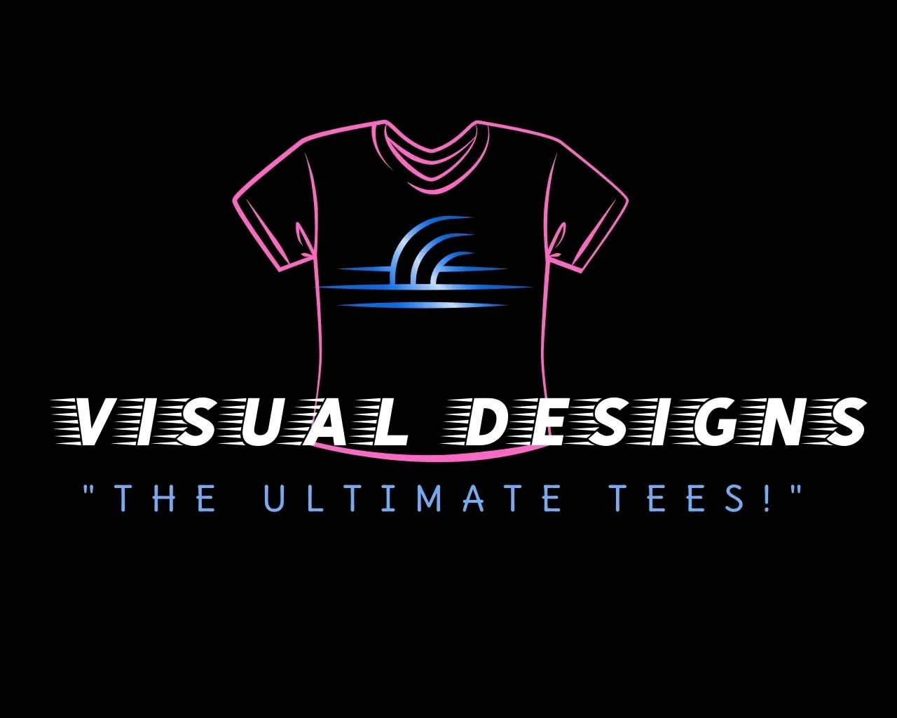 A neon sign that says visual design the ultimate tees