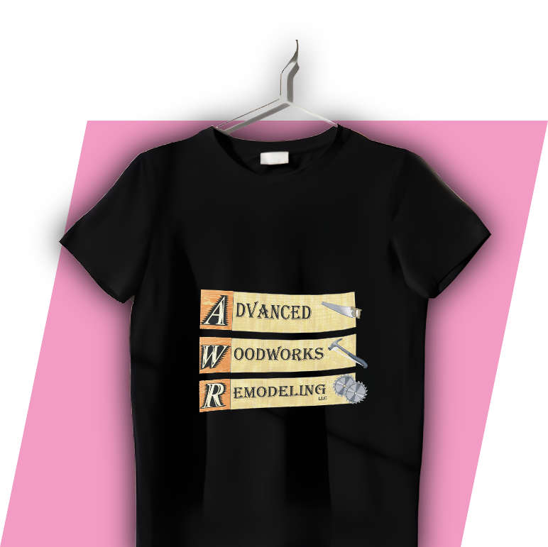 A black t-shirt with three different types of labels on it.