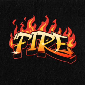 A fire graffiti logo with flames on it.