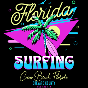 A neon sign with palm trees and the words florida surfing.