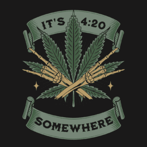 A black background with a patch of marijuana and the words " it's 4 : 2 0 somewhere ".